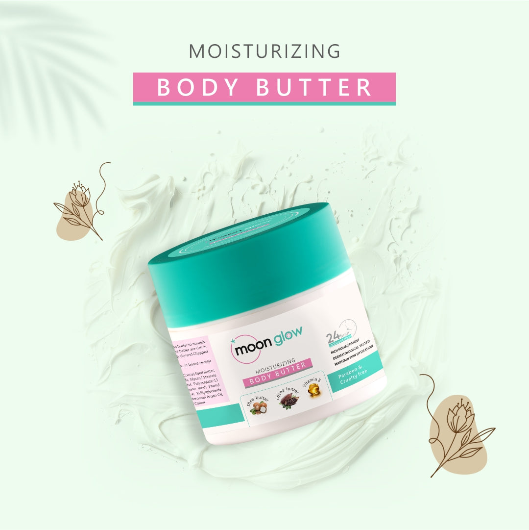 Moon Glow Body Butter | Hydrating & Moisturising Cream | Shea Butter, cocoa butter & Vitamin E | 24 Hr Moisturisation | Fast Absorbing | Perfect Moisture (100g)