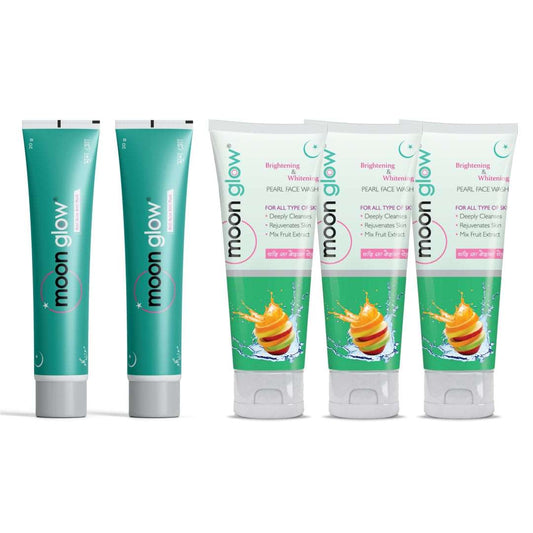 Moon Glow Cream & Pearl Face Wash for Acne, Pimples, Black Spots, Dark Circles, Stretch Marks, Anti-Aging and Fairness (2 Cream + 3 Pearl Face Wash)