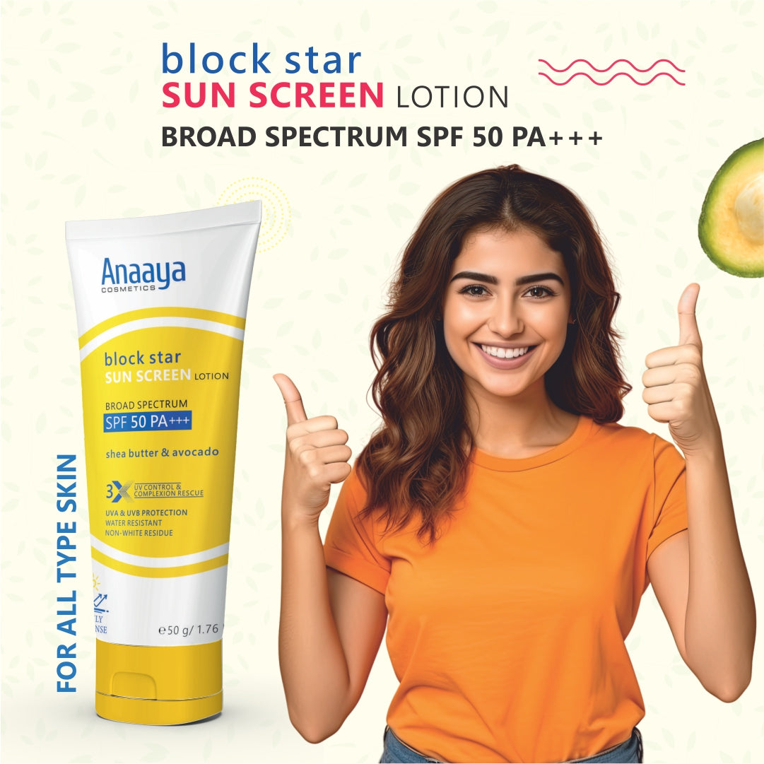 Anaaya Block Star Shea Butter & Avocado SPF 50 PA+++ Sunscreen Lotion