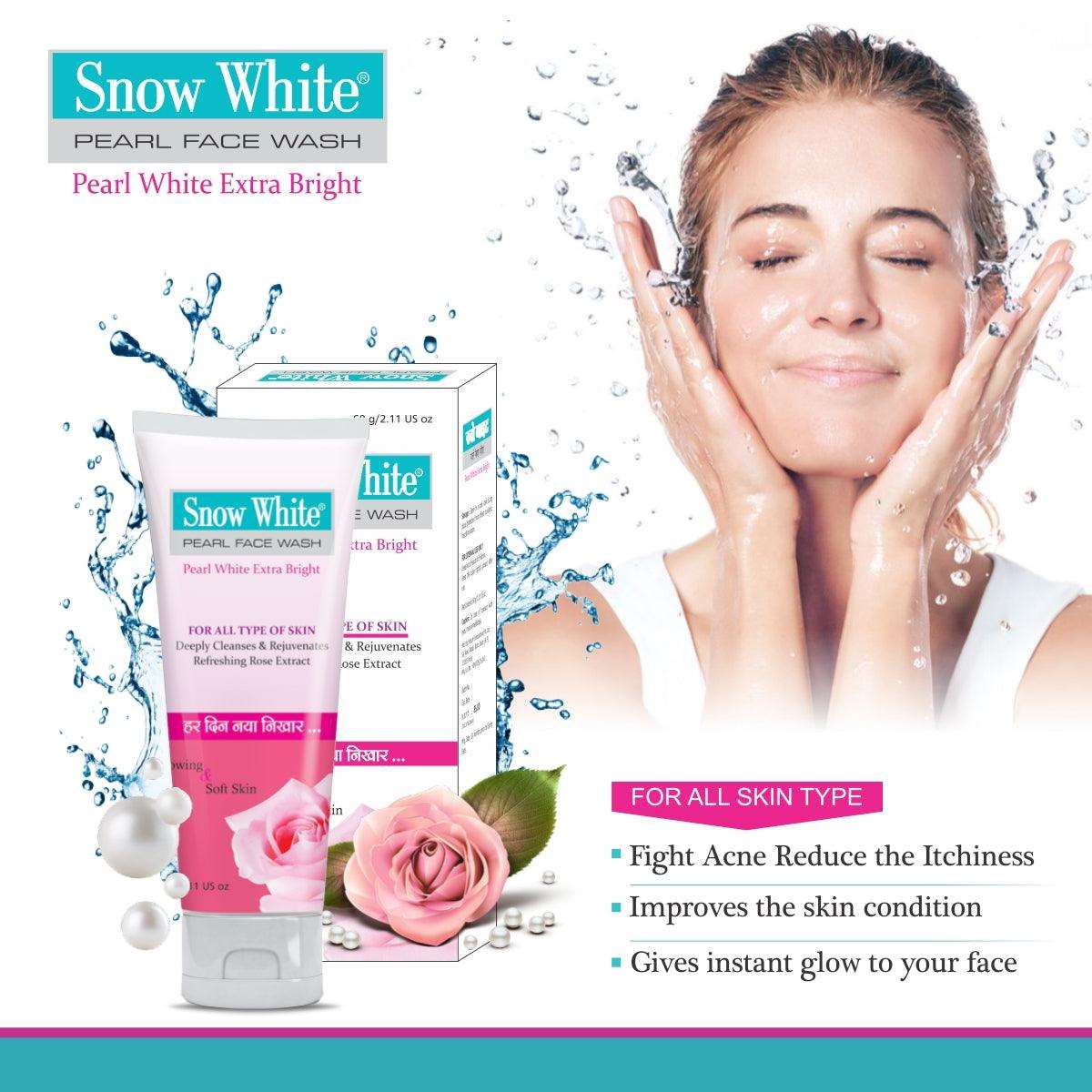 Snow White 2 Cream & 2 Pearl Face Wash and 2 Soap for Acne, Dark Circles, Pimples, Black Spots - Olefia Biopharma Limited