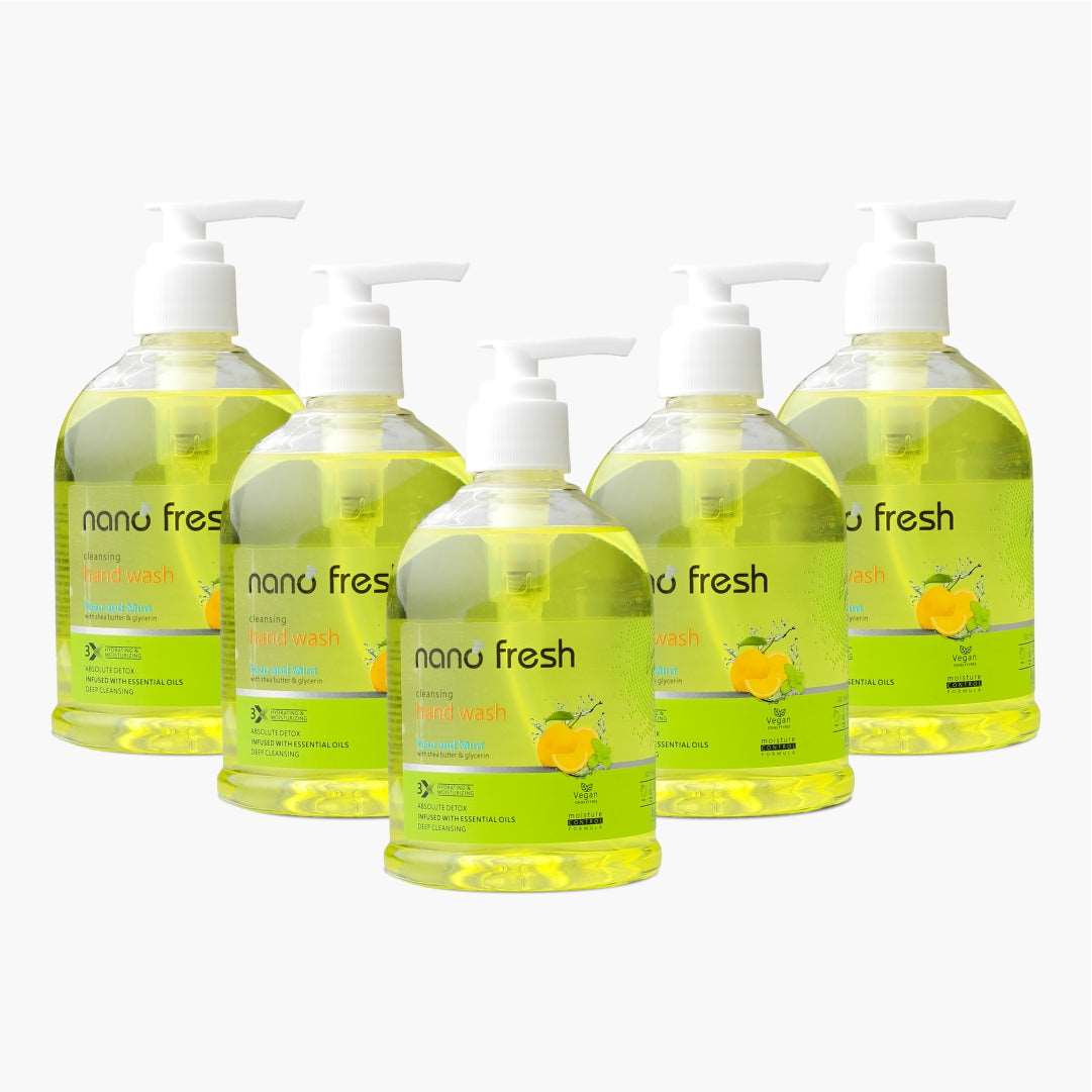 Nano Fresh Cleansing Hand Wash 300ML Pack of 5 | Blended with Shea Butter and Glycerine | Kills 99.9% Harmful Germs