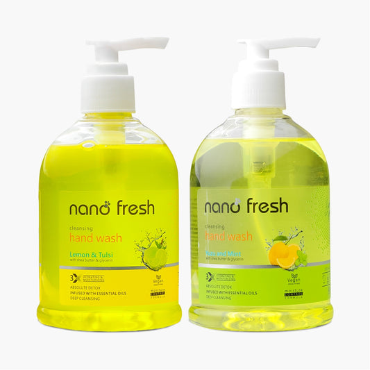 Nano Fresh Lemon & tulsi + Yuzu & min Cleansing Hand Wash 2 X 300ml | Shea Butter and Glycerin | Kills 99.9% Harmful Germs