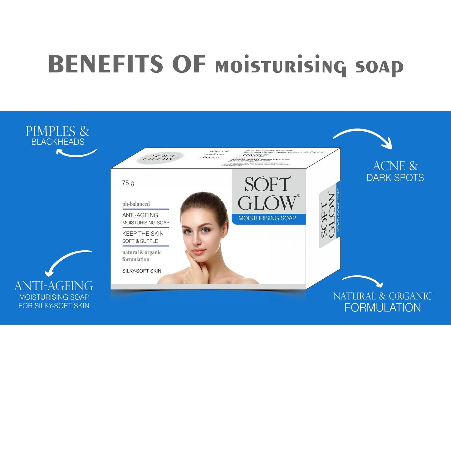 Soft Glow Moisturising Soap for Fairness, Acne, Black Heads, Pimples & Anti-Aging - Olefia Biopharma Limited