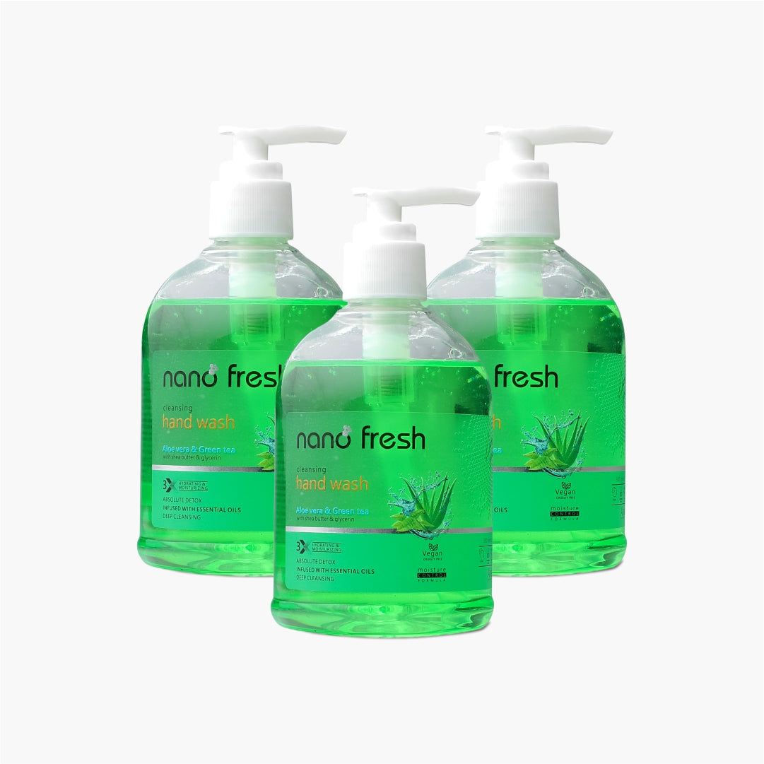 Nano Fresh Green Tea and Aloe vera Cleansing hand wash 300ML | Blended with Shea Butter and Glycerine | Kills 99.9% Harmful Germs