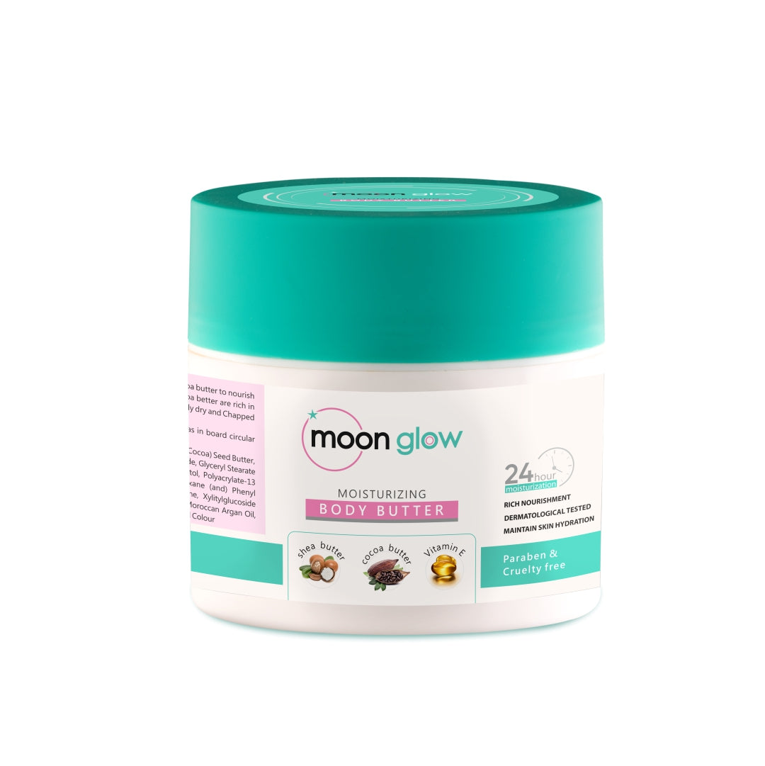 Moon Glow Body Butter | Hydrating & Moisturising Cream | Shea Butter, cocoa butter & Vitamin E | 24 Hr Moisturisation | Fast Absorbing | Perfect Moisture (100g)