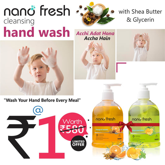 Nano Fresh Yuzu & mint + Orange & turmeric Cleansing Hand Wash | Shea Butter and Glycerin | Kills 99.9% Harmful Germs