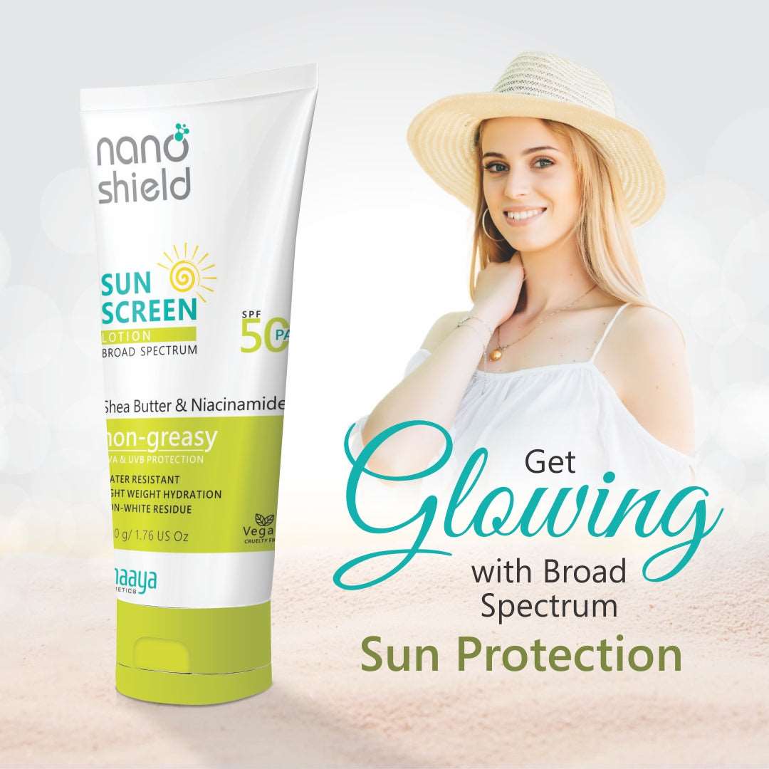 Nano Shield Shea Butter & Niacinamide SPF 50 PA+++ Sunscreen Lotion 50g (Pack of 2) | Extended UVA/UVB Protection for up to 300 Minutes | Enriched with Nourishing Shea Butter and Niacinamide | Lightweight and Non-Greasy Formula