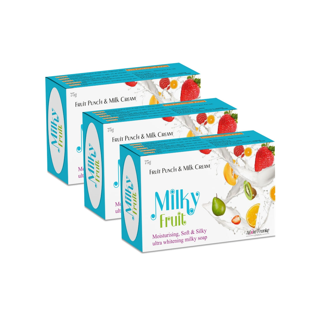 Franke Milky Fruit Soap Blended with Orange, Grape, Lemon, Cucumber & Papaya Extracts with Milky Cream For Bright, Smooth & Healthy Skin (Pack of 3)