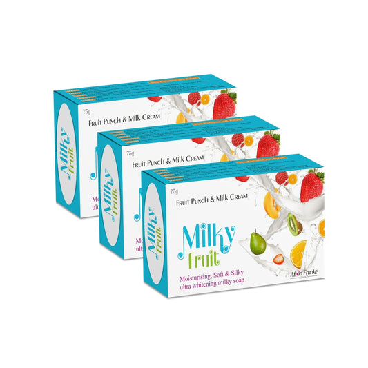 Franke Milky Fruit Soap Blended with Orange, Grape, Lemon, Cucumber & Papaya Extracts with Milky Cream For Bright, Smooth & Healthy Skin (Pack of 3)