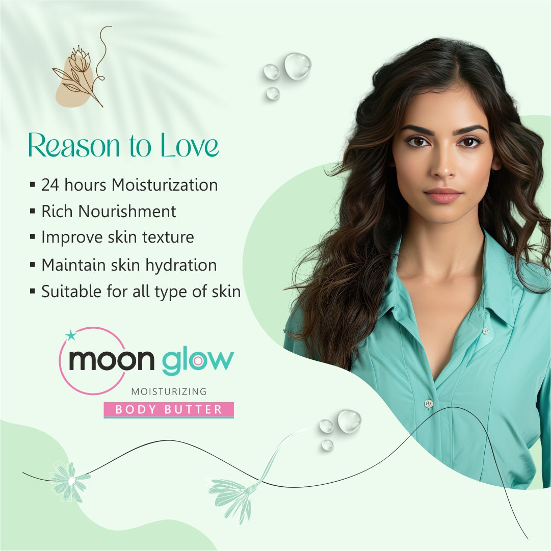 Moon Glow Body Butter | Hydrating & Moisturising Cream | Shea Butter, cocoa butter & Vitamin E | 24 Hr Moisturisation | Fast Absorbing | Perfect Moisture (100g)