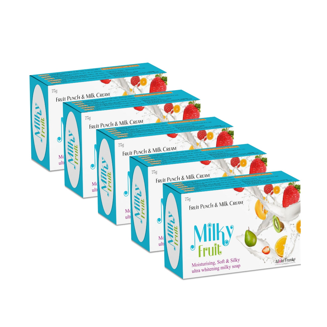 Franke Milky Fruit Soap Blended with Orange, Grape, Lemon, Cucumber & Papaya Extracts with Milky Cream For Bright, Smooth & Healthy Skin (Pack of 5)