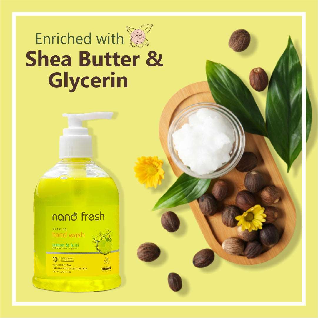 Nano Fresh Lemon and Tulsi Cleansing Hand Wash combo 300ml | Blended with Shea Butter and Glycerine | Kills 99.9% Harmful Germs