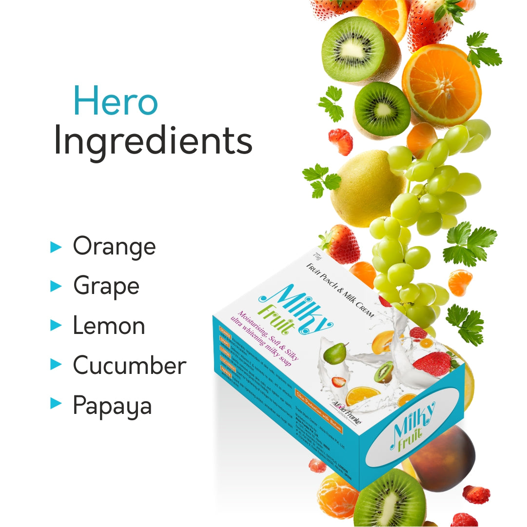 Franke Milky Fruit Soap Blended with Orange, Grape, Lemon, Cucumber & Papaya Extracts with Milky Cream For Bright, Smooth & Healthy Skin (Pack of 3)