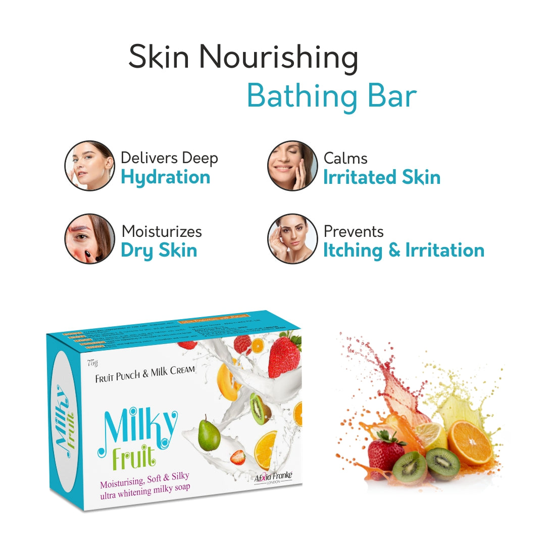 Franke Milky Fruit Soap Blended with Orange, Grape, Lemon, Cucumber & Papaya Extracts with Milky Cream For Bright, Smooth & Healthy Skin (Pack of 3)