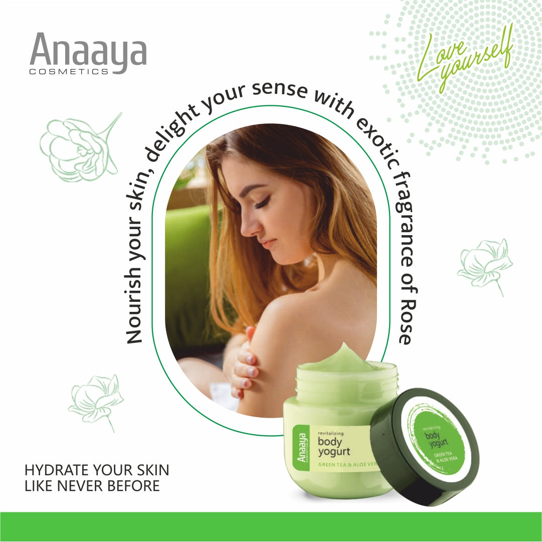 Anaaya Revitalizing Body Yogurt | Green Tea & Aloe Vera | Instant Absorb, Deep Penetrate, Light Weight and Non Sticky 200ml