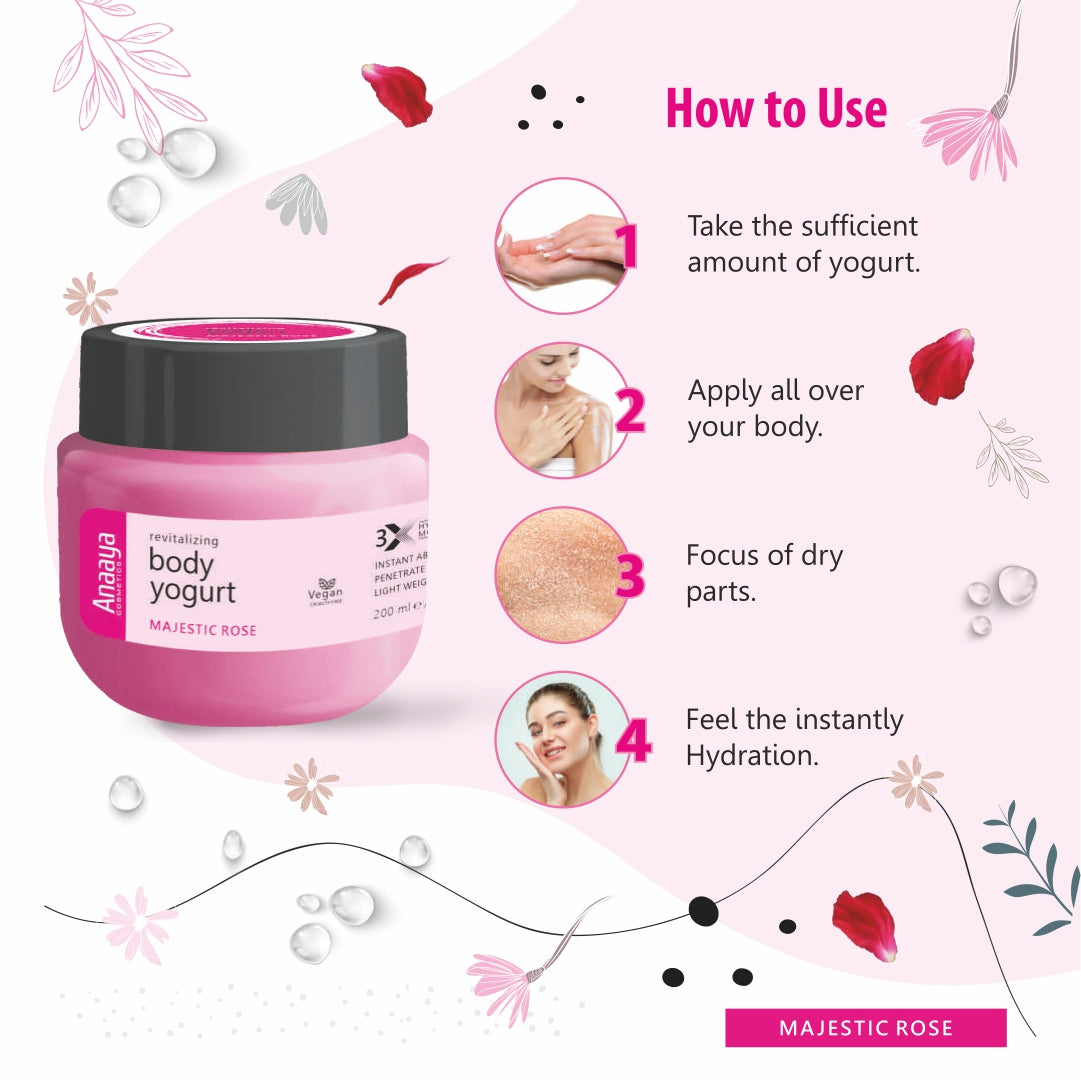 Anaaya Revitalizing Body Yogurt | Majestic Rose | Instant Absorb, Deep Penetrate, Light Weight and Non Sticky 200ml