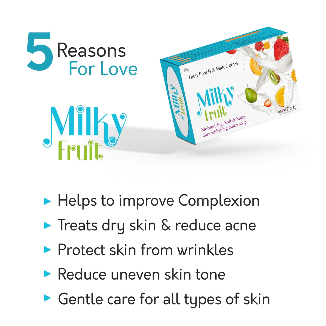 Franke Milky Fruit Soap Blended with Orange, Grape, Lemon, Cucumber & Papaya Extracts with Milky Cream For Bright, Smooth & Healthy Skin (Pack of 3)