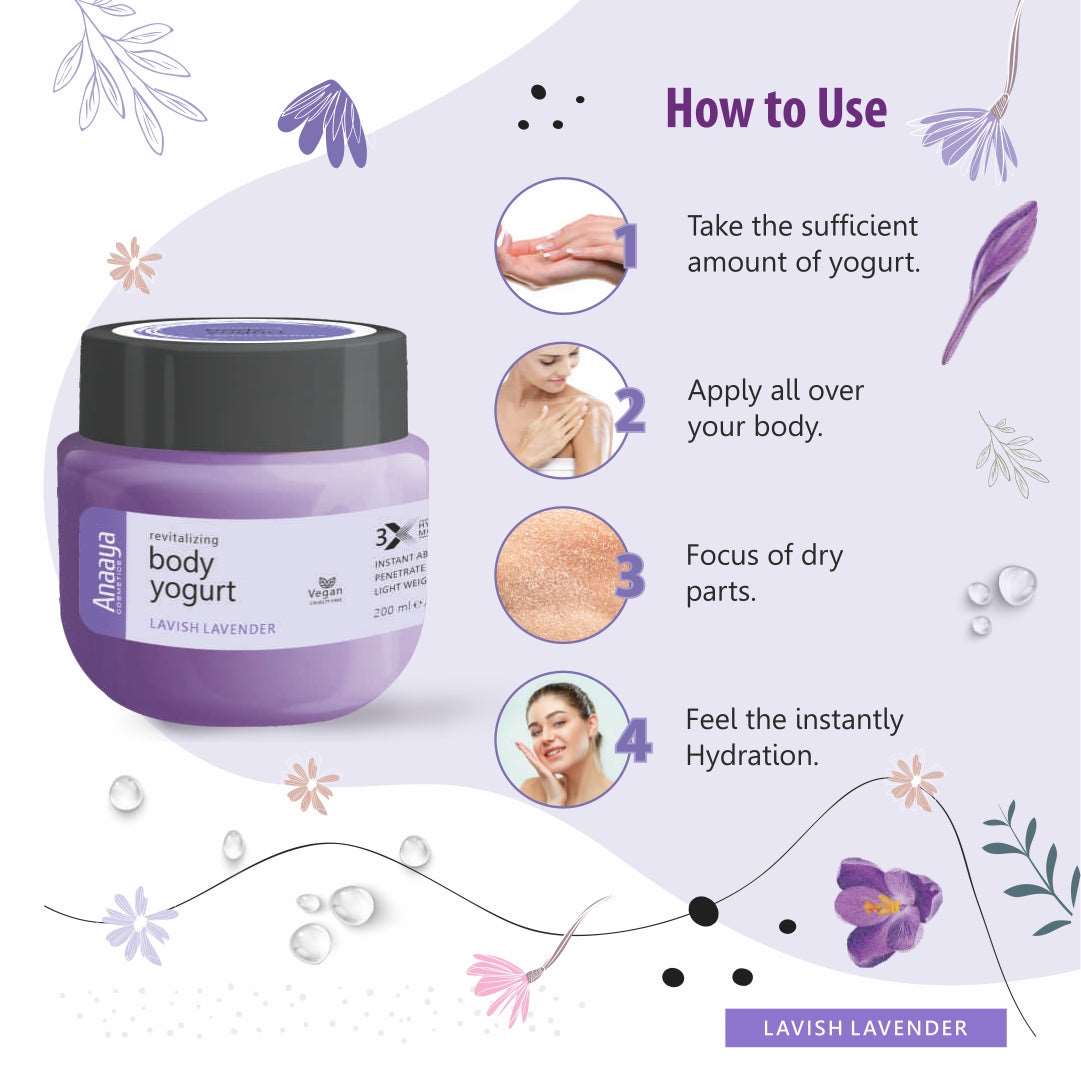 Anaaya Revitalizing Body Yogurt | Lavish Lavender | Instant Absorb, Deep Penetrate, Light Weight and Non Sticky 200ml