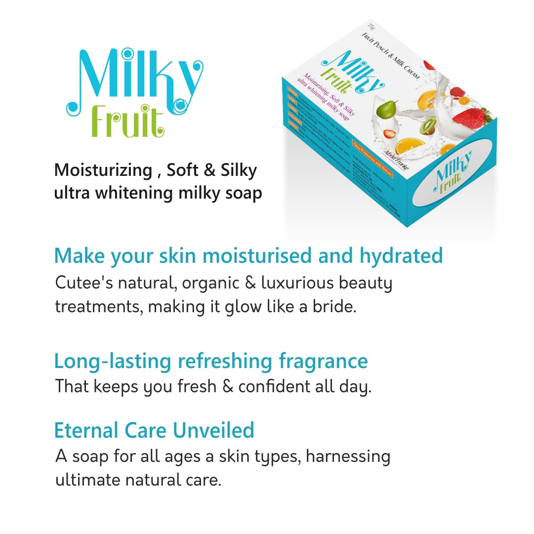Franke Milky Fruit Soap Blended with Orange, Grape, Lemon, Cucumber & Papaya Extracts with Milky Cream For Bright, Smooth & Healthy Skin (Pack of 3)