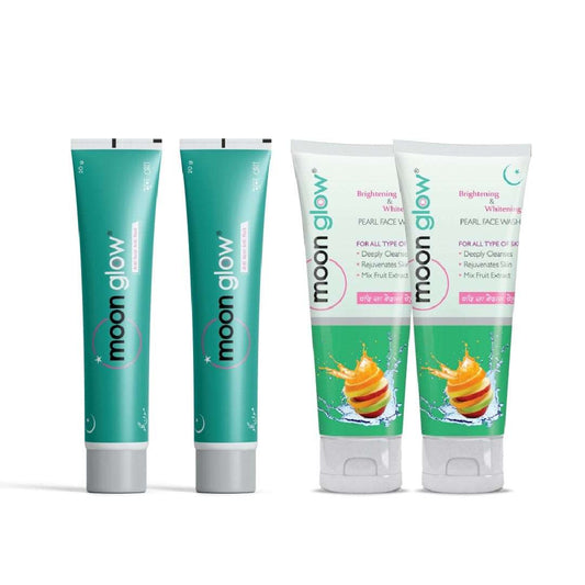 Moon Glow Cream & Pearl Face Wash for Acne, Pimples, Black Spots, Dark Circles, Stretch Marks, Anti-Aging and Fairness (2 Cream + 2 Pearl Face Wash)