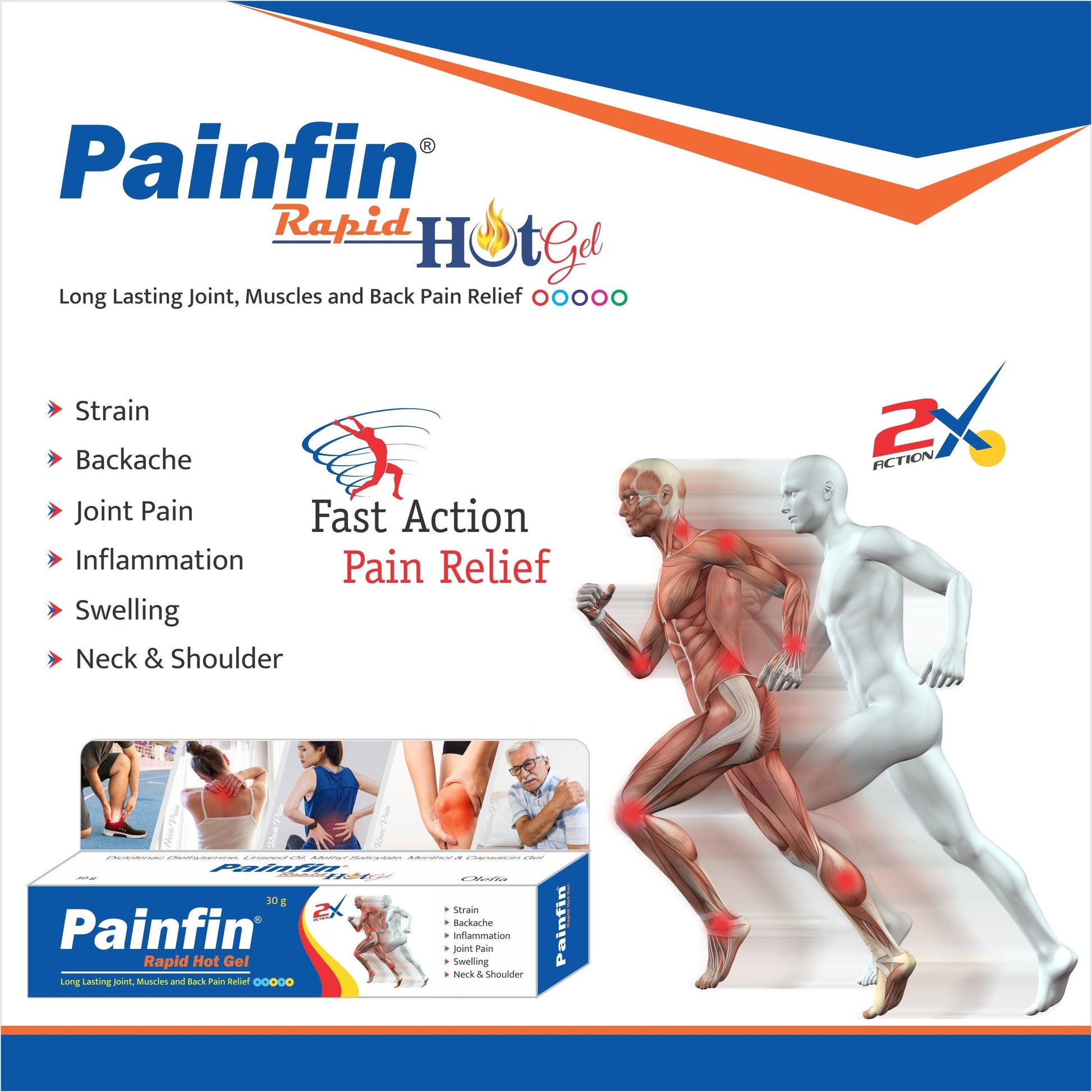 Painfin Rapid Hot Gel 2X Action Pain Relief Specialist Gel - Olefia Biopharma Limited