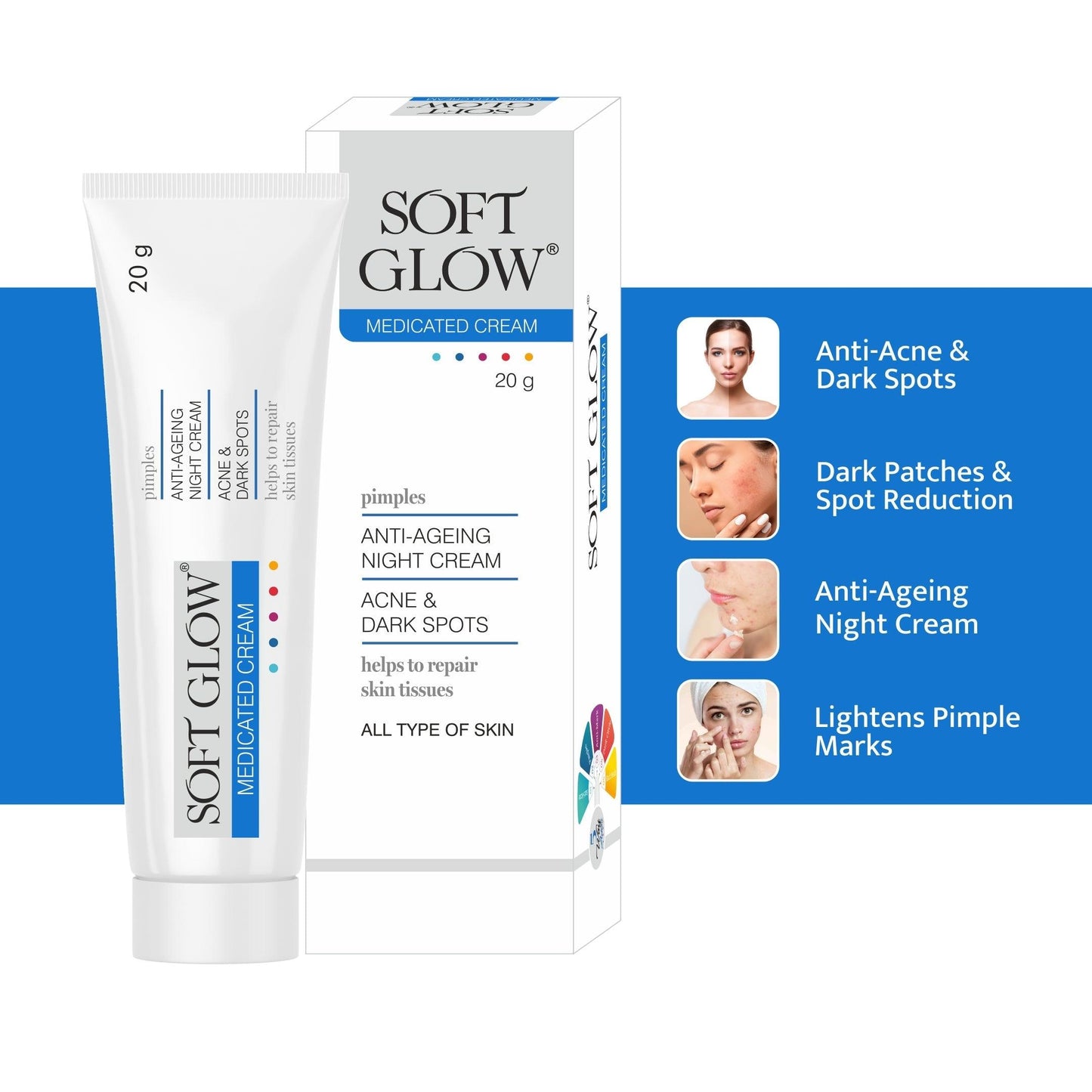 Soft Glow 2 Cream & 2 Soap Combo Pack For Acne , Dark Circle , Pimple - Olefia Biopharma Limited