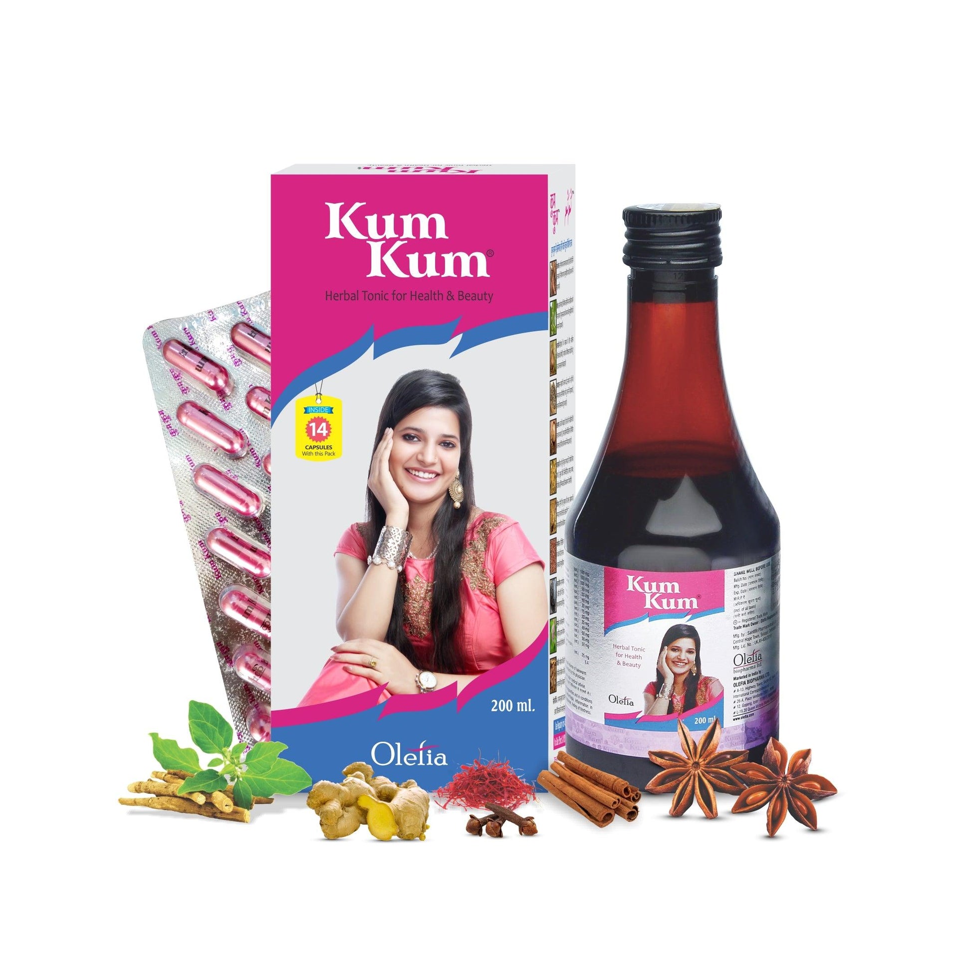 KumKum Herbal Syrup for Women's Internal Problems, Health and Beauty (Pack of 3) - Olefia Biopharma Limited