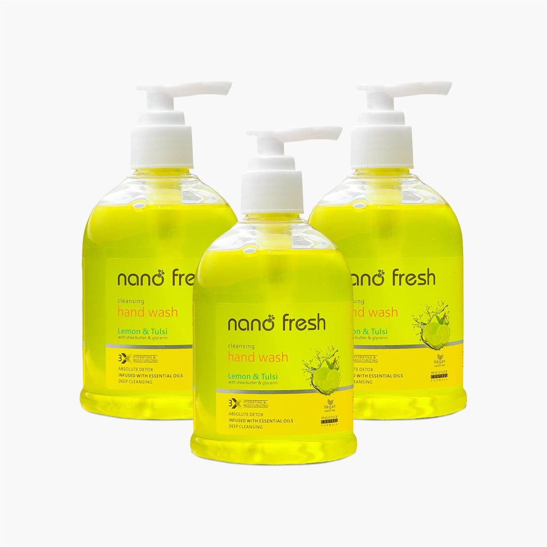 Nano Fresh Lemon and Tulsi Cleansing Hand Wash combo 300ml | Blended with Shea Butter and Glycerine | Kills 99.9% Harmful Germs