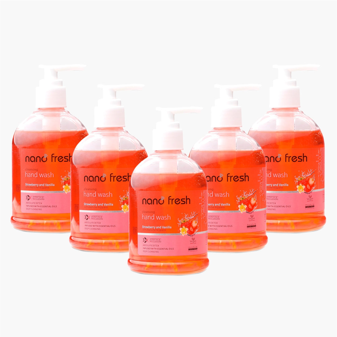 Nano Fresh Strawberry and Vanila Cleansing hand wash 300ML  | Blended with Shea Butter and Glycerine | Kills 99.9% Harmful Germs